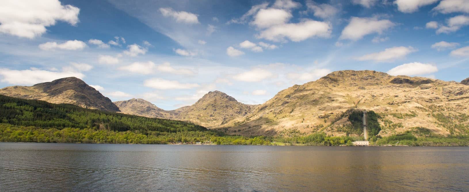 A glimpse of the Cruachan power station from the cruise boat on Loch Lomond