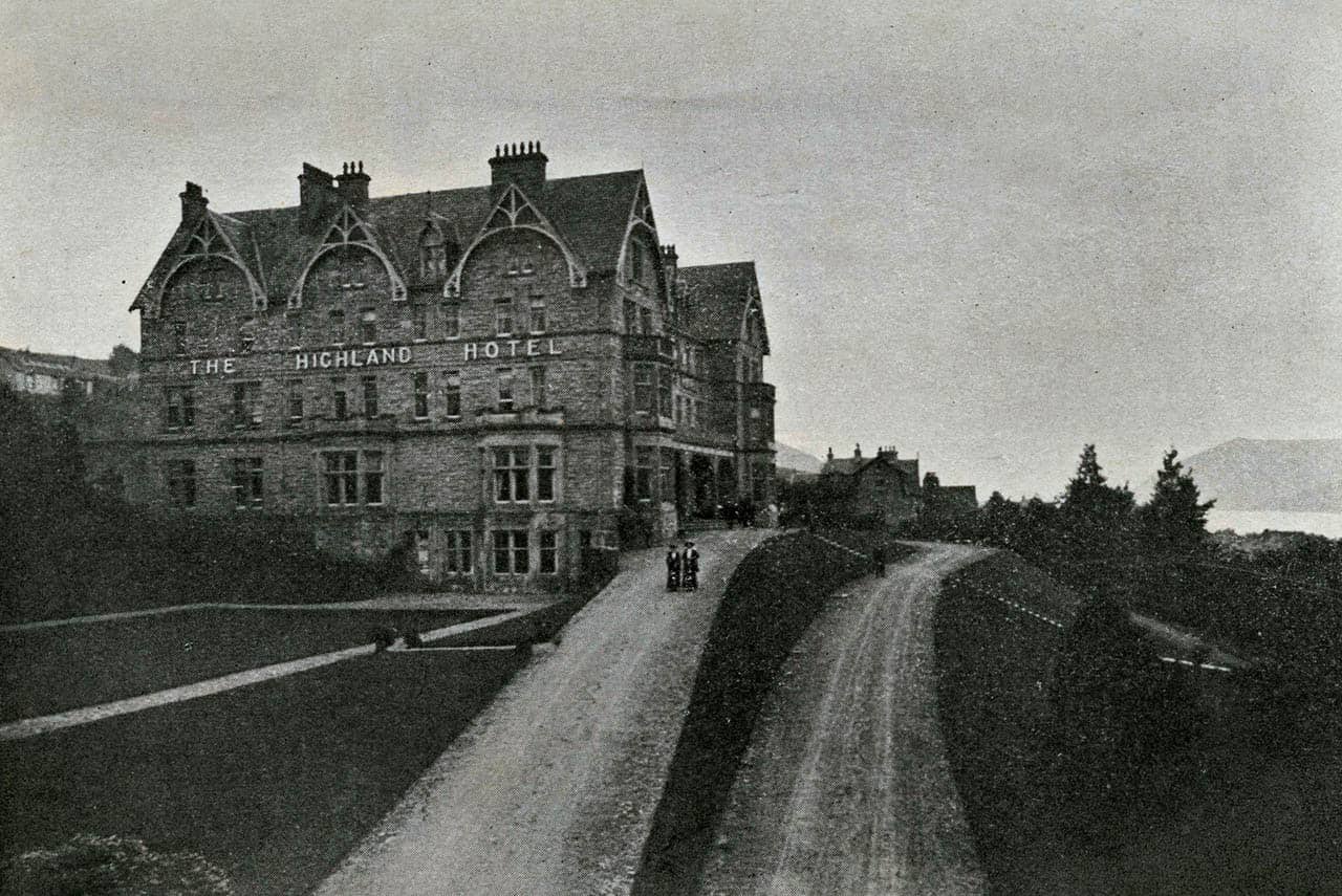 Historic photograph of the Highland Hotel, serving as the Polytechnic headquarters in Fort William.