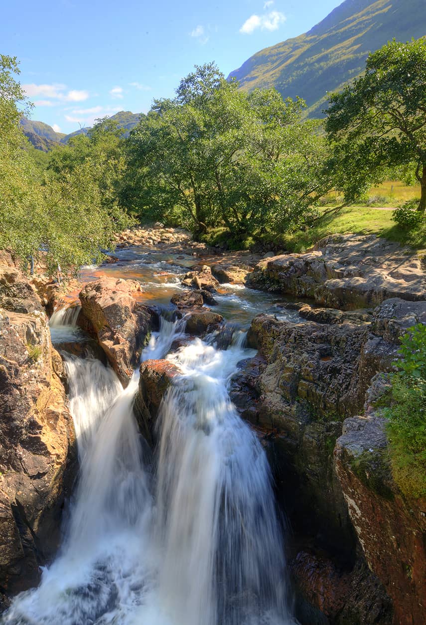 Water cascading at Glen Nevis Falls