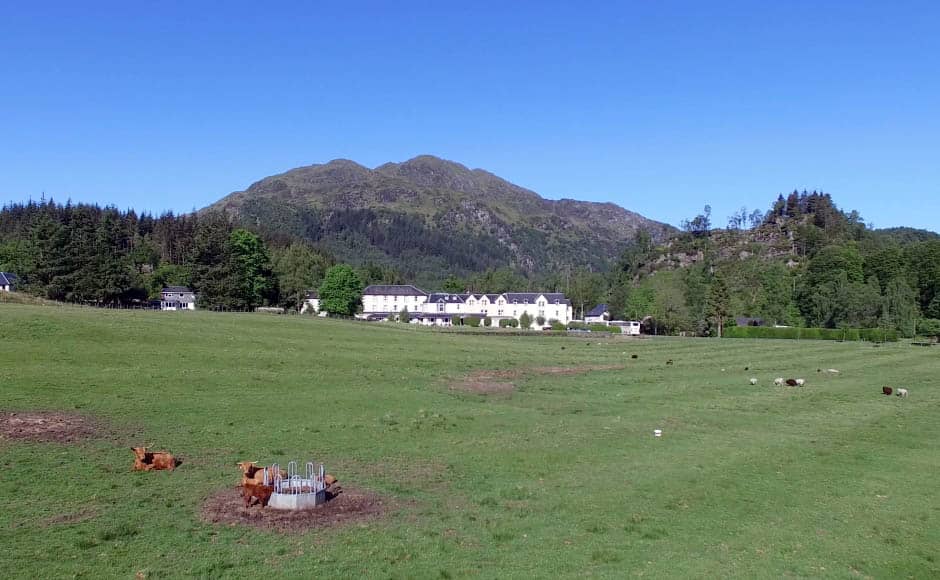 Scenic view of the Loch Achray Hotel, perfect for booking your holiday