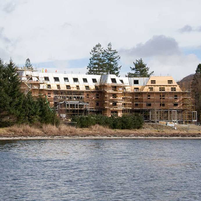 A picture of the Ardgartan Hotel under construction.